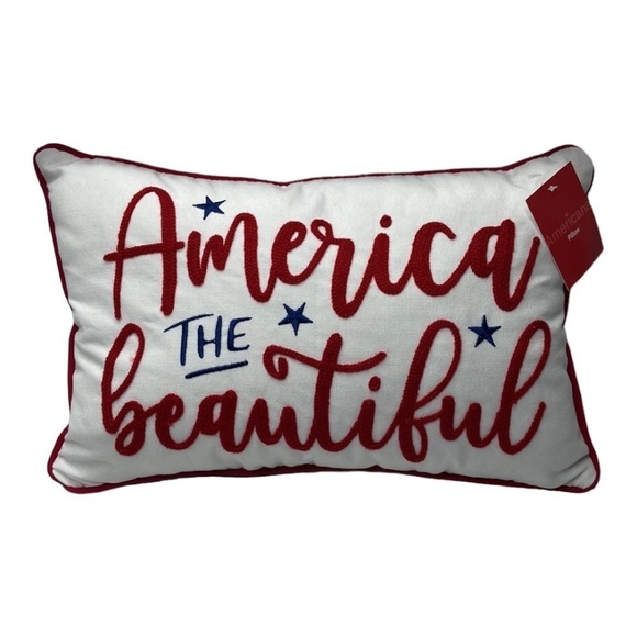 America The Beautiful Patriotic Toss Accent Pillow NEW - Picture 1 of 5